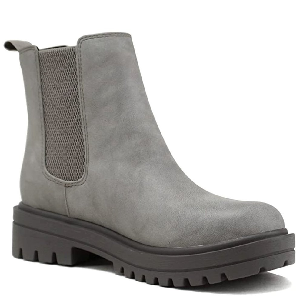New Women Gray Chelsea Elastic Low Platform Ankle Boots Booties - Picture 3 of 5
